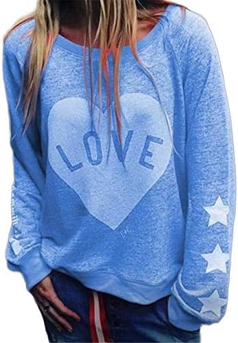 Andongnywell/ Женски Свитшоты с дълги ръкави и красиви Сърца, Пуловер с надпис Love Hearts, Потник, Блуза (Зелен, Малка)