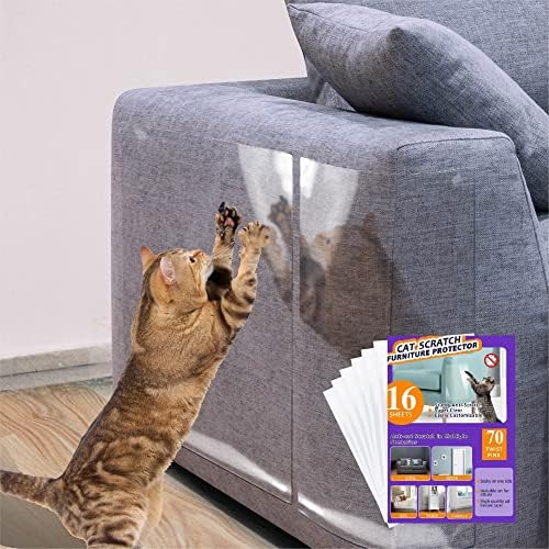 Защита на вашите мебели от котешки драскотини - 16 Опаковки Едностранно защита на дивана за котки, Самозалепващи се ленти за котки за мебели, Прозрачно Средство от котешки Драскотини, за мебелни Врати на стените