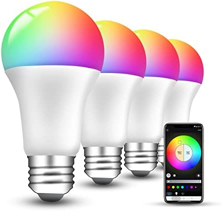 Интелигентни електрически Крушки с регулируема яркост E26, с Променящ се Цвят Крушка, еквивалент на 60 W, приложение за управление на RGB и топло бяла светлина, лампа за