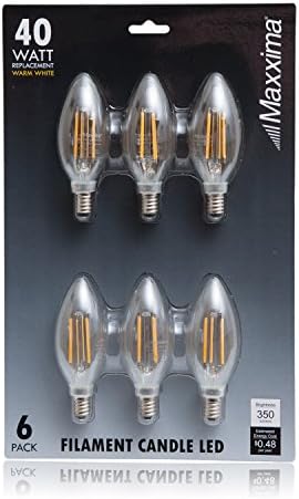 Led лампа Maxxima Candelabra с прозрачна нишка с нажежаема жичка, 40 W, Еквивалент на Топло Бяла 2700K 350 Лумена, 4 W (опаковка от 6 броя)