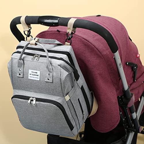 Раница-чанта за памперси HNG KIANG HU 3 в 1, Многофункционална Голяма Водоустойчива Чанта за бебешки Пелени с USB порт за зареждане за Пътуване (Черен)
