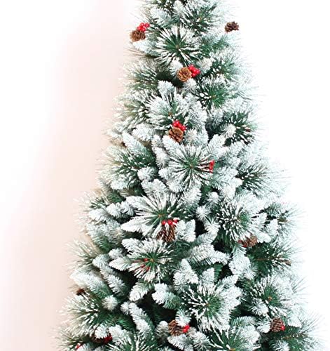 CYWYQ Изкуствена Коледна елха от Заснежени Борове Премиум-клас, най-loops с метална стойка, Елегантни Коледна Украса за дома от Снежинки, Без светлина-Зелен от 180 см (71 инча)