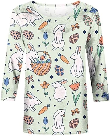 Блуза с 3/4 ръкави за Момичета, Лято-Есен 2023, Памучен Тениска с Кръгло Деколте и Графичен Дизайн, Честит Подарък, Ежедневни Великден Тениска за Жени, ХА-ХА