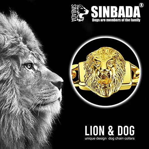 Нашийник-верига за кучета SINBADA с Дизайнерски отложено във формата на Лъв и Быстроразъемной Надежден цип за затваряне от 18-Каратово Злато и Неръждаема Стомана 12 мм, ?