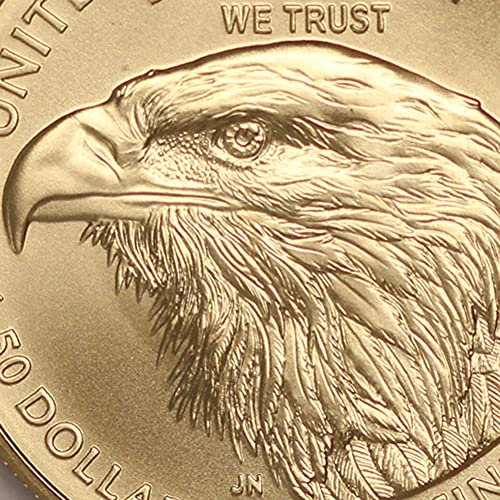 Монета 2022 година American Gold Eagle MS-70 тегло 1 унция (Първия ден на издаване - Етикет с флага) на стойност от 50 щатски долара PCGS MS70