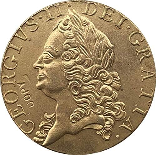 24 -Каратово Позлатените 1751 Обединеното Кралство 1 Гвинея - Монети Джордж II Копие на COPYSouvenir Новост Монета, Монета за Подарък
