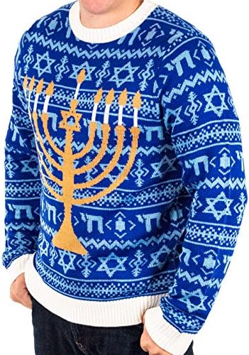Празничен Мъжки пуловер Hanukah is Funakah Грозната Hanukkah син цвят (Голям размер)