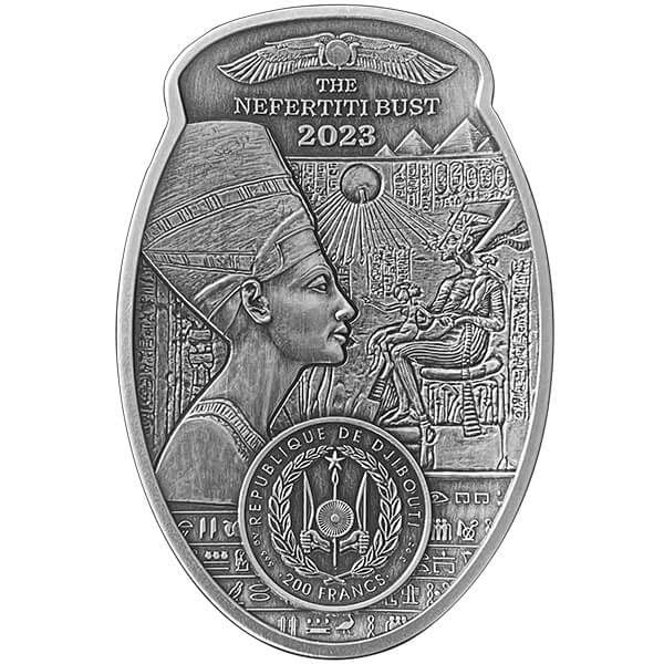 2023 Модерна Възпоменателна монета PowerCoin Бюст на Нефертити 3 Грама Сребърна Монета 200 Франка Джибути 2023 Антични Гарнитури