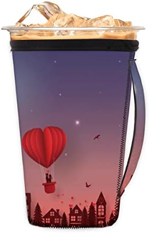 Модел във формата на сърце за Свети Валентин (11) за многократна употреба Кафе ръкав с лед с дръжка От неопрен за напитки, кафе лате, чай, напитки, бира (Голям 30-32 унция)