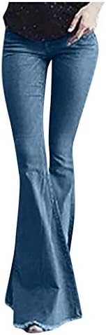 Дамски Класически Дънкови Панталони-Участък с Висока Талия, Тесни Панталони Разкроена Дънкови Панталони с Непреработени Подолом