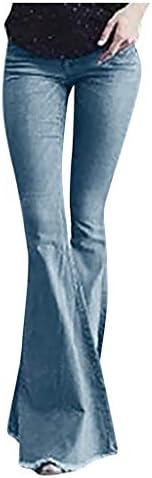 Дамски Класически Дънкови Панталони-Участък с Висока Талия, Тесни Панталони Разкроена Дънкови Панталони с Непреработени Подолом