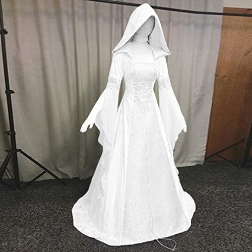 ZEFOTIM Рокля вещици Женски винтажное рокля-наметало на вещица с качулка, ръкав тръба, средновековна сватбена рокля, рокля за cosplay на Хелоуин