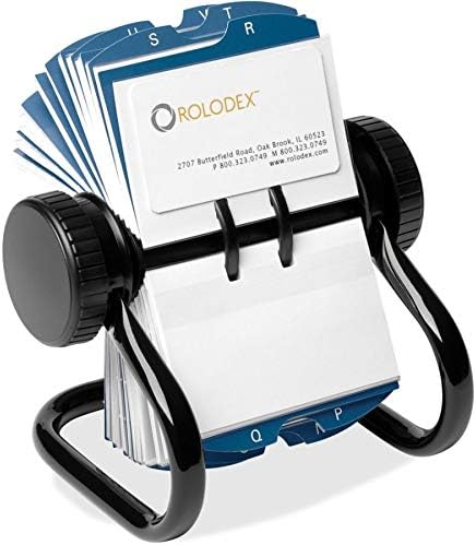 Папка за визитки Rolodex Open Rotary с 24 релси, с капацитет 400 Картички с размери 2,63 X 4, X 6,5 5,61 X 5,08, Метал, черен