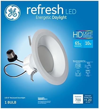 GE Lighting 68579 LED Refresh HD мощност от 10 W (смяна на 65 W), комплект 6-инчов вградени осветителни тела RS6 капацитет 700 лумена, дневна светлина, 1 опаковка