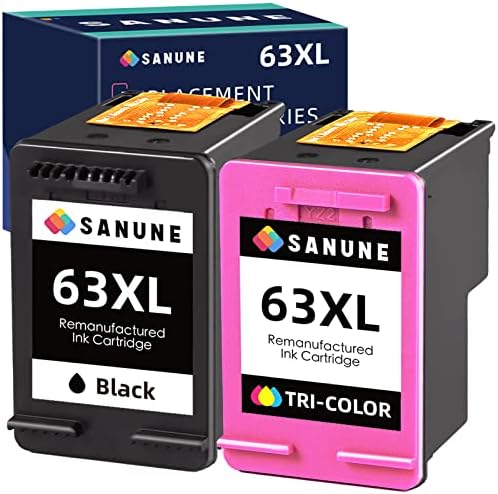 Разход на тонер касета SANUNE 63XL, рециклирани за HP Ink 63 за принтер HP Officejet 3830 4650 5255 5258 5200 4652 4655 Envy 4520 4512 DeskJet 2130 2132 (касети с мастило 63XL черно и трехцветного цветове)