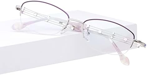 HELES Женски Полуободковые Овални Очила За четене От метална сплав с Антирефлексно UV покритие, Однообъективные Очила за четене -Сребристо лилаво||+0,75 здравина