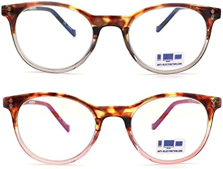 GINGEREYE Кръгли Очила За Четене, Блокиране на Синя Светлина, Четец За Мъже И Жени, от 2 опаковки, Модни Рамки С Пружинным тръба на шарнирна Връзка, Очила С Прозрачни Лещи + 2,0