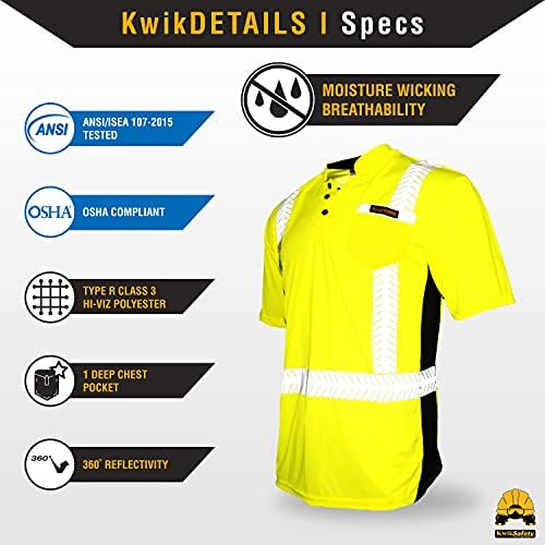 KwikSafety - Шарлот, Северна Каролина - Защитна риза Estimator с къс ръкав копчета с Y-Образно деколте - Светоотражающее съоръжения с повишена видимост от 2-ри клас по стандарт ANSI OSHA /Жълто