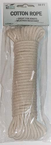 Памучен въже, Бельевая въже, 50 фута x 7/32 инча, Естествено-Бяла, от Ракита, от Smart Value