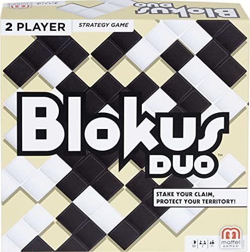 Mattel Games Настолна Стратегическа игра Blokus Duo за 2 играчи, Семейна игра за деца и възрастни с черно-бели фигури