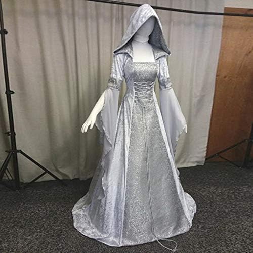 Рокля вещица, жена винтажное рокля-наметало на вещица с качулка, ръкав тръба, средновековна сватбена рокля, рокля за cosplay на Хелоуин