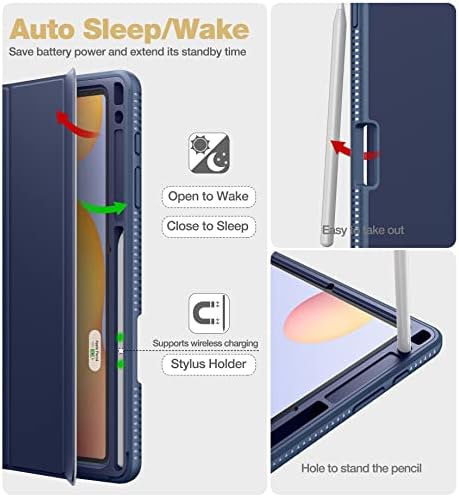 Калъф SURITCH за Samsung Galaxy Tab S6 Lite 10,4 , [Вградено защитно фолио за екрана] [Титуляр за моливи] [Автоматичен режим на заспиване /събуждане] Лек Кожен калъф Smart Cover за цялото тяло с магнитна стойка Trifold-Син