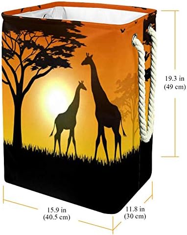 Inhomer Sunset Два Жирафа 300D Оксфорд PVC, Водоустойчив Кошница За Дрехи, Голяма Кошница за Дрехи за Одеяла Дрехи Играчки в Спалнята
