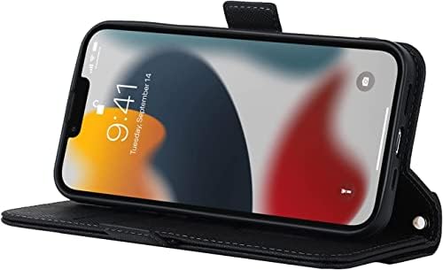 Калъф за съвсем малък DAIKMZ по рамото за iPhone 14/14 Plus/14 Pro/ 14 Pro Max, кожен калъф-портфейл Премиум-клас с държач за карти [Огледало за грим], Магнитна флип-надолу поставка за телефон (цвят: Preto, размер: