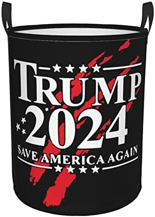 2024 Тръмп Отново Ще Спаси Америка Кошница За Дрехи Кръгла Чанта За Дрехи, Сгъваема Кошница За Съхранение На Бельо За Спални Кошница За Баня