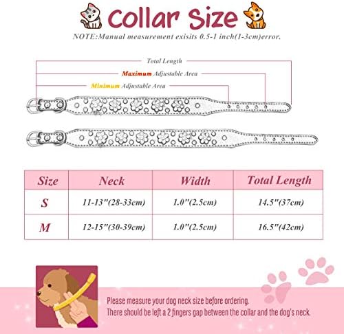 Didog - Сладък Нашийник за кучета от изкуствена кожа, Украсени с цветя модел от страз - Ширина 1 сантиметър, е подходящ за малки и средни кучета, розов 11-13