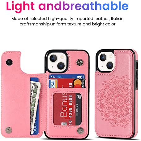 Калъф ACXLIFE за iPhone 13 Mini, една чанта-портфейл 13mini с държач за карти, Защитен калъф с отделение за кредитни карти и Тънък Кожен калъф за iPhone 13 Mini 5.4 инча (розов)