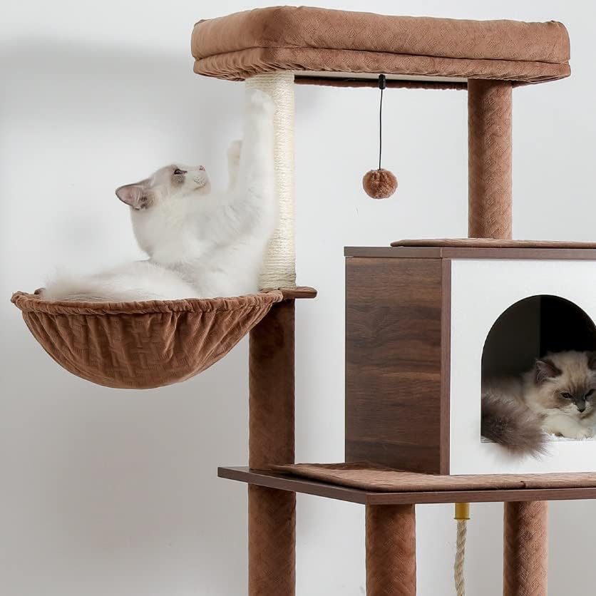 Когтеточка за коте GRETD Котка на Дърво с играчка мишка Легло на най-високо ниво за почивка от сезал за игри (Цвят: кафяв размер: One size)