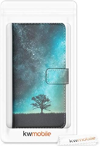 чанта-портфейл kwmobile е Съвместим с Samsung Galaxy A42 5G - Калъф от изкуствена кожа - Cosmic Nature синьо/сиво/черно