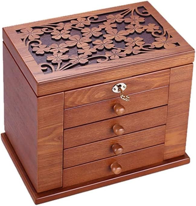 XINOSA кутия за бижута дървена кутия за бижута 5 слой бижута органайзер кутия калъф бижута дисплей кутия с ключалка за пръстени, обеци, колие, гривна бижута калъф