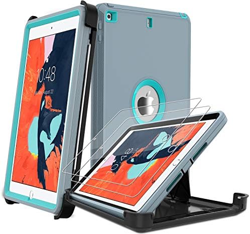 ONOLA е Съвместим с калъф за iPad 8-то поколение, калъф за iPad 8-то поколение с HD-защитно фолио за екрана (10,2-инчов), Издръжлив предпазен 3-слойным калъф за iPad 8-ви / 7-мо поколение (версия 2020/2019) (сиво-синьо