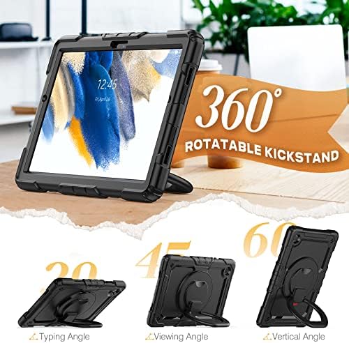 Калъф SEYMAC за Samsung Galaxy Tab A8 10.5 инча 2022 със Защитно фолио за екрана, Удароустойчив Грапав калъф, Въртяща се на 360 Градуса Пръстеновидна стойка и на рамо, модел своята практика с писалка (SM-X200/X205/X207),