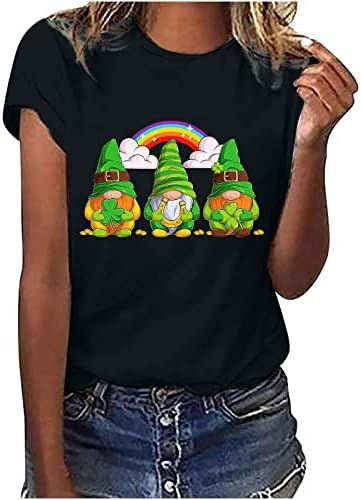 Тениска Дамска Лятна Есен Облекло Мода Памучен Блуза с Кръгло Деколте и Шарките на Деня на Свети Патрик за Момичета На Колела