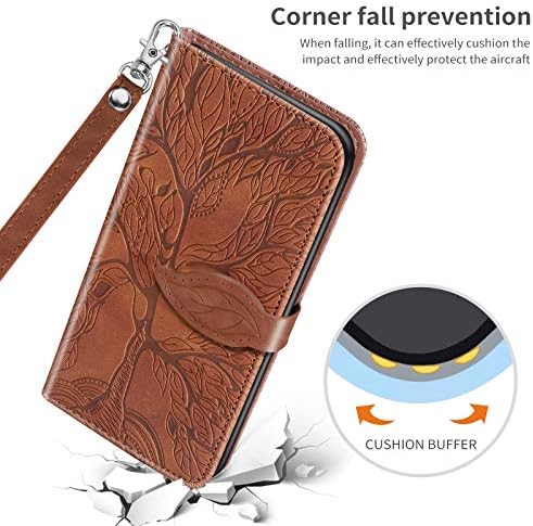 Gopirus е Съвместим с Samsung Galaxy A42 5G Чанта-портфейл, чанта за носене-за награда от изкуствена кожа с релефно под формата на Дърво, Флип калъф-книжка с Притежателите на карти, Поставка, устойчив на удари калъф