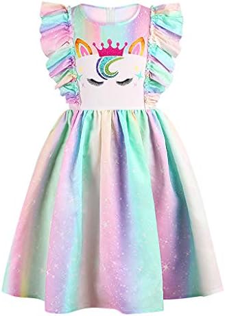 Принцеса рокля без ръкави с рюшами и анимационни принтом за малки момичета, Облекла за момичета, Размер дрехи 6 (Бял, L)