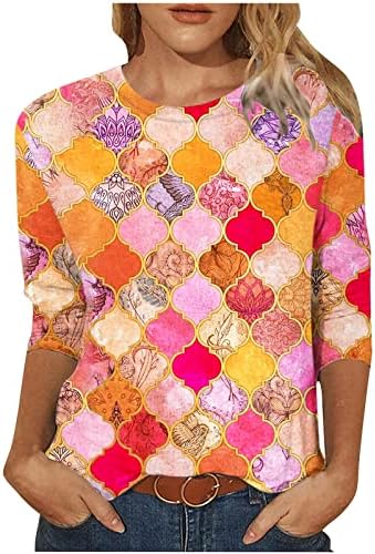 Лятна Есенна Тениска за Жени с Дълъг ръкав 3/4 2023, Памучен Блуза с кръгло деколте и деколте Лодка, Графична Блуза за Почивка JQ JQ