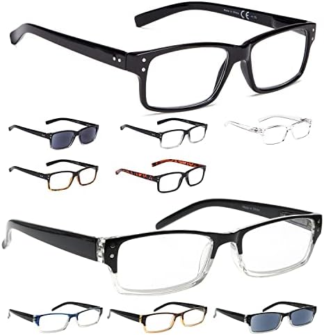 LUR 6 опаковки класически очила за четене + 4 опаковки стилни очила за четене (общо 10 двойки ридеров, включително ридеры sunshine + 1,25)