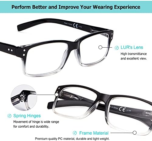 LUR 6 опаковки класически очила за четене + 4 опаковки стилни очила за четене (общо 10 двойки ридеров, включително ридеры sunshine + 1,75)