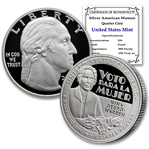 Лимитированная серия American Women 2022 S: Сребърна монета Mimski Otero-Warren Quarter (в капсули) със сертификат за автентичност 25 цента, потвърждаващ на продавача.