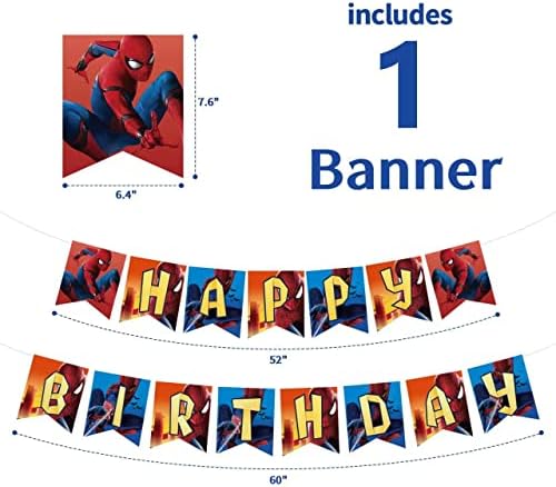 Декорации за Деня на раждане на Човека-паяк, Аксесоари за парти spiderman - Класиран на 16 гости, Включва балони, на Банер, на Корицата на масата, Чинии, Чаши, Салфетка, Празнична шапка
