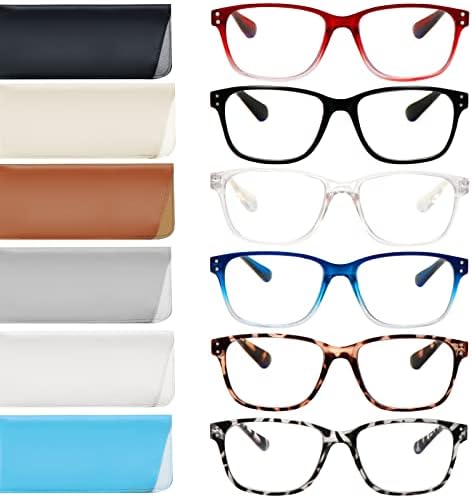 COJWIS 6 опаковки Синьо-Екранировка на Очила за четене, за Жени и Мъже, Компютърни Ридеров, Срещу умората на очите/отблясъци с Пружинным тръба на шарнирна връзка (6 МИКС, с 2.25 диоптър)