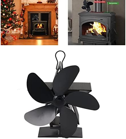 Вентилатор за камина, вентилатор за дърва с 5 остриета черен цвят за всекидневната
