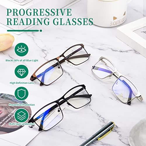 DEVYES Прогресивно Многофокусные Очила за Четене, Блокиране на Синята Светлина, за Жени, Мъже, Метални Мултифокална Очила за Четене с Пружинным тръба на шарнирна Връзка