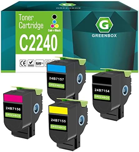 GREENBOX C2240 XC2235 Висококачествени Рециклирани тонер Касета за Lexmark 24B7154 24B7155 24B7156 24B7157 за лазерен принтер C2240 XC2235 (черно, синьо, жълто, лилаво, 4 опаковки)