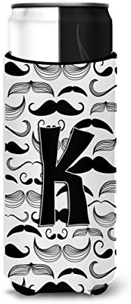 Carolin's Treasures CJ2009-KMUK Letter K Moustache Initial Ultra Шушу за тънки кутии, Калъф за охлаждане на консерви, може да се Пере в кола, Калъф за напитки, Сгъване, Втулка, Държач за напитки с изолация,