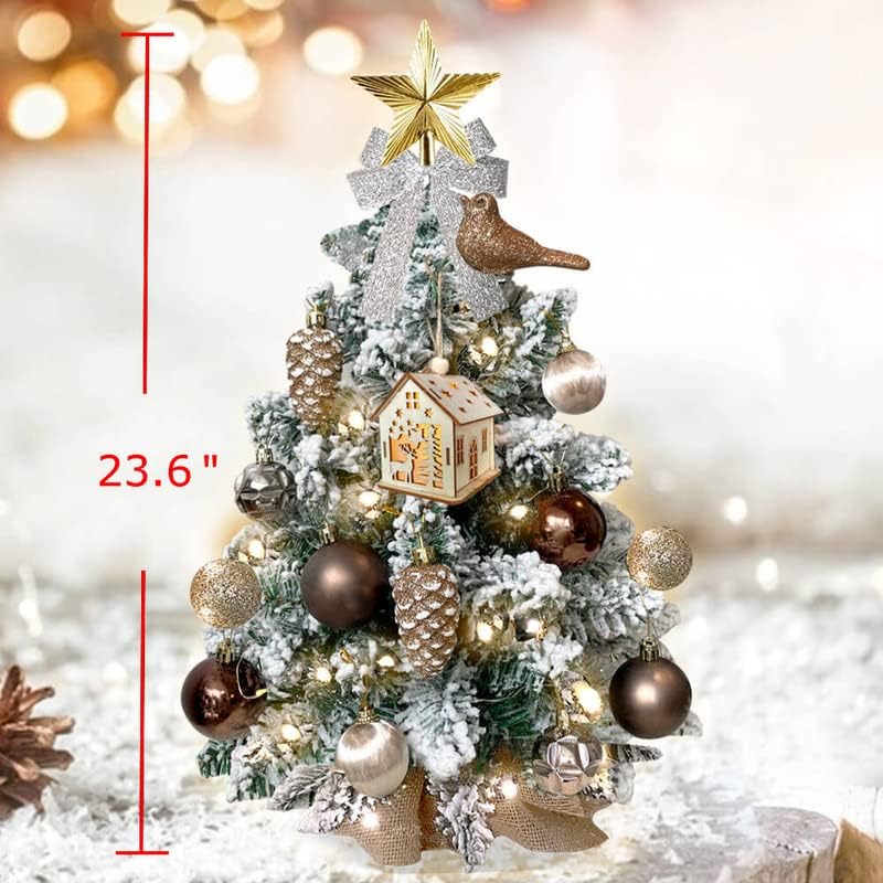 Мини Коледно Дърво със светлини, Настолна Коледно Дърво с 16 за Бижута, Изкуствена Коледна Елха, 24 Инча